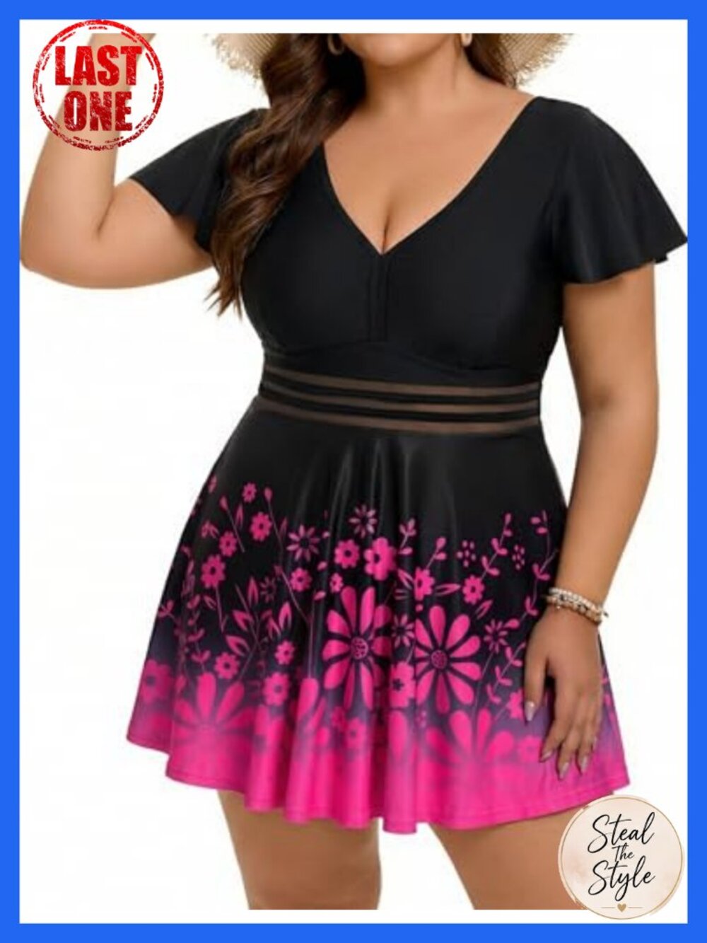 Plus Size Tankini Swimsuit Two Piece Swim Dress with Shorts Tummy Control